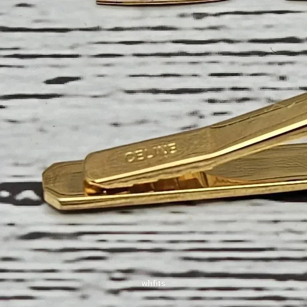 Celine Gold and Silver Cufflink and Tie Bar Set